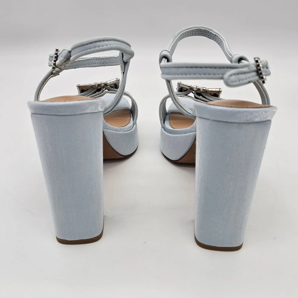 Steve Madden Liandra-B Block Heel Platform Sandals Womens 6.5 Blue Satin Crystal